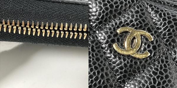 実際に弊社で買取させて頂いたCHANEL/シャネル ココマーク マトラッセ キャビアスキン ラウンドファスナー 長財布の画像 8枚目