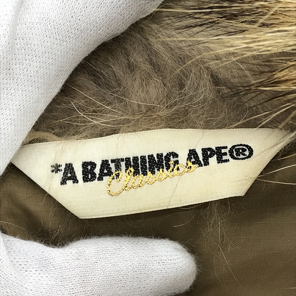実際に弊社で買取させて頂いたA BATHING APE/アベイシングエイプ ラクーンファー コーデュロイ ダウンジャケット /XLの画像 2枚目