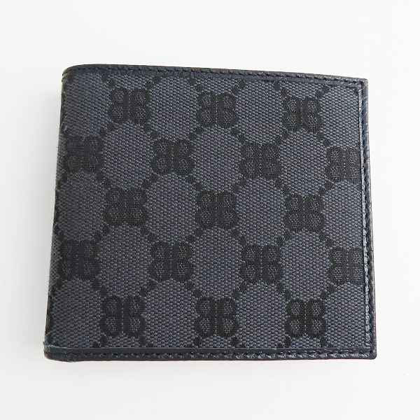 実際に弊社で買取させて頂いた(1)BALENCIAGA×GUCCI/バレンシアガ×グッチ ハッカープロジェクト 総柄 二つ折り財布 ブラック 680430