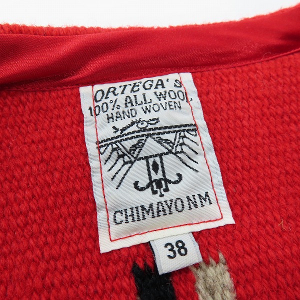 実際に弊社で買取させて頂いたORTEGA'S/オルテガ ウール CHIMAYO チマヨ ベスト レッド/38の画像 2枚目