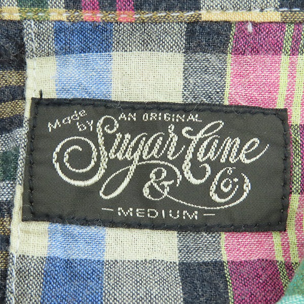 実際に弊社で買取させて頂いたSUGAR CANE/シュガーケーン チェック柄 パッチワーク 半袖 ボタン シャツ ネイビー SC38444/Mの画像 2枚目