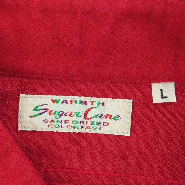 実際に弊社で買取させて頂いた【未使用】 SUGAR CANE/シュガーケーン F.ROMANCE 9.5oz HEAVY TWILL with MARBLE BUTTON/ワークシャツ レッド SC28753/Lの画像 2枚目