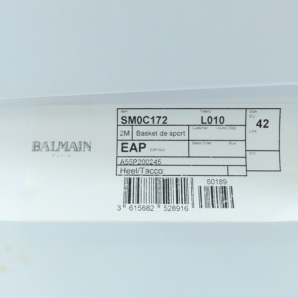 実際に弊社で買取させて頂いたBALMAIN/バルマン レザー ハイカット ロゴ ベルト スニーカーブラック SM0C172/42の画像 9枚目