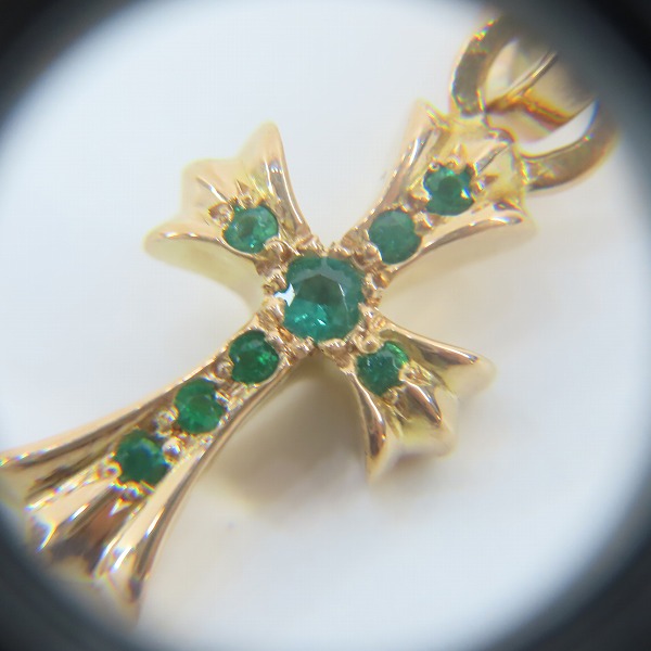 実際に弊社で買取させて頂いた（2）CHROME HEARTS/クロムハーツ 22K BABY FAT/ベビーファットクロス チャーム ｗ/エメラルドの画像 7枚目