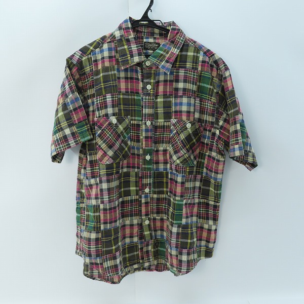 実際に弊社で買取させて頂いたSUGAR CANE/シュガーケーン チェック柄 パッチワーク 半袖 ボタン シャツ ネイビー SC38444/M