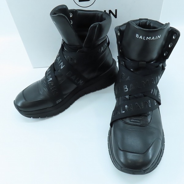 実際に弊社で買取させて頂いたBALMAIN/バルマン レザー ハイカット ロゴ ベルト スニーカーブラック SM0C172/42