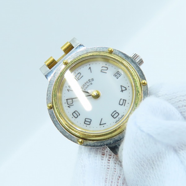 実際に弊社で買取させて頂いたHERMES/エルメス クリッパー クオーツ SS/GP ヴィンテージ 【動作未確認】の画像 5枚目