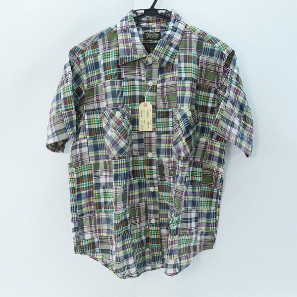 実際に弊社で買取させて頂いたSUGAR CANE/シュガーケーン チェック柄 パッチワーク 半袖 ボタン シャツ グリーン SC38444/M
