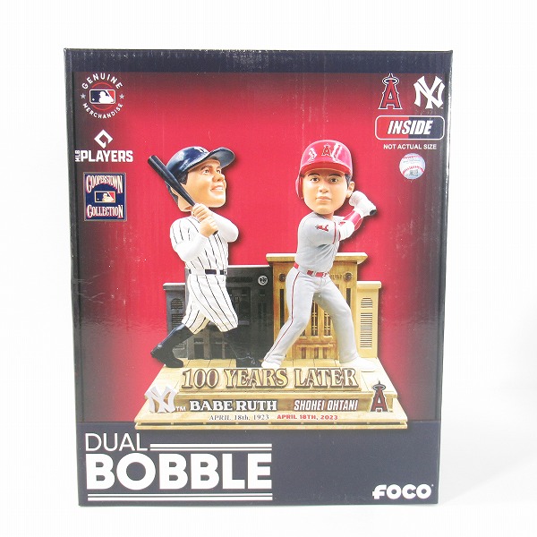 実際に弊社で買取させて頂いたFOCO DUAL BOBBLE  ボブルヘッド ヤンキース ベーブ・ルース/エンゼルス 大谷翔平 100 Years Later 首振り フィギュア