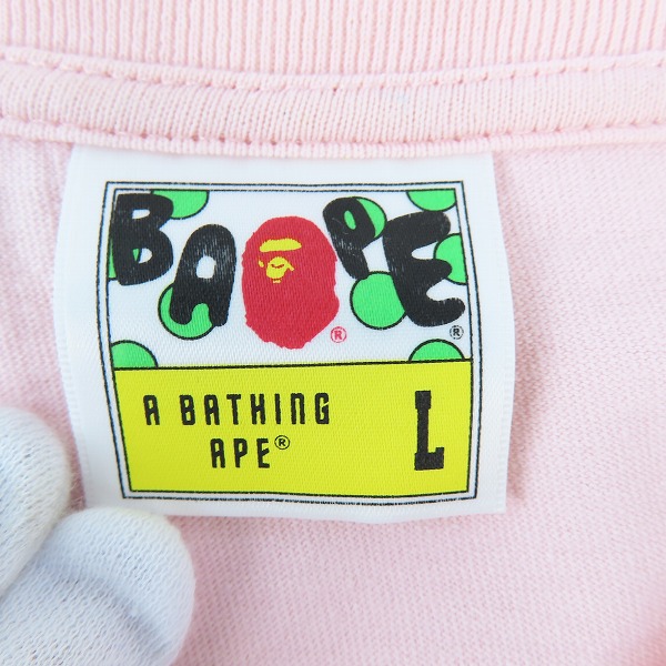 実際に弊社で買取させて頂いたA BATHING APE/アベイシングエイプ シャーク ジップ/ZIP プリント コットン 半袖Tシャツ ピンク Lの画像 2枚目