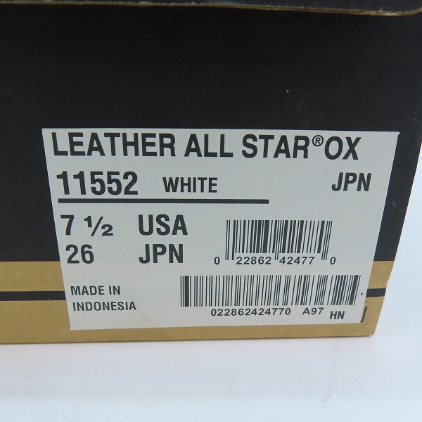 実際に弊社で買取させて頂いた(1)CONVERSE/コンバース LEATHER ALL STAR OX/レザー オールスター ホワイト 11552/26.0の画像 8枚目