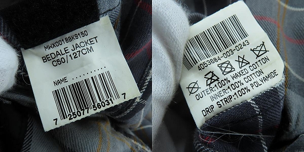 実際に弊社で買取させて頂いたBarbour/バブアー ワックスジャケット ビデイル メンズ オイルドコットン ワックス加工 MWX0018BK9150/C50/127CMの画像 4枚目
