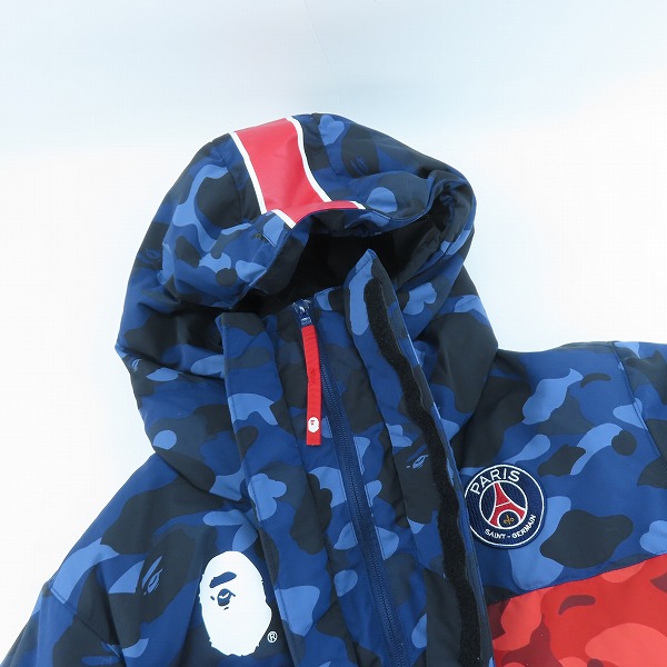 実際に弊社で買取させて頂いたA BATHING APE × PARIS SAINT-GERMAIN/アベイシングエイプ ×パリサンジェルマン ダウンジャケット 001HJE701020X/Lの画像 2枚目