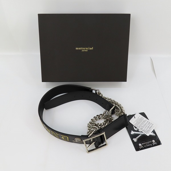 実際に弊社で買取させて頂いた【未使用】mastermind JAPAN/マスターマインドジャパン 喜平チェーン ロゴ刺繍 レザーベルト MC2-BE08-1/Mの画像 9枚目