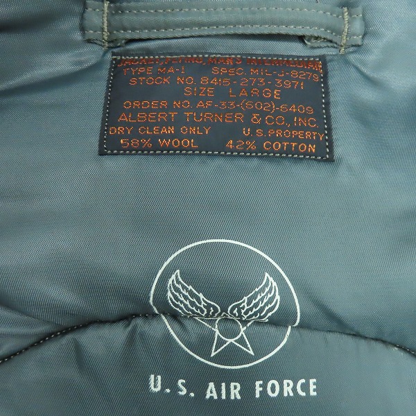 実際に弊社で買取させて頂いた【未使用】BUZZ RICKSON'S/バズリクソンズ TYPE MA-1 ALBERT TURNER 1stモデル “GREEN DRAGONS” BR15329/L の画像 3枚目