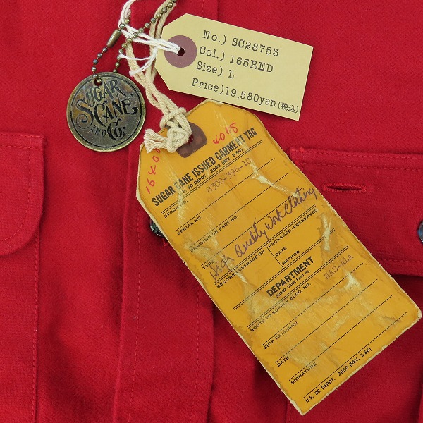実際に弊社で買取させて頂いた【未使用】 SUGAR CANE/シュガーケーン F.ROMANCE 9.5oz HEAVY TWILL with MARBLE BUTTON/ワークシャツ レッド SC28753/Lの画像 7枚目