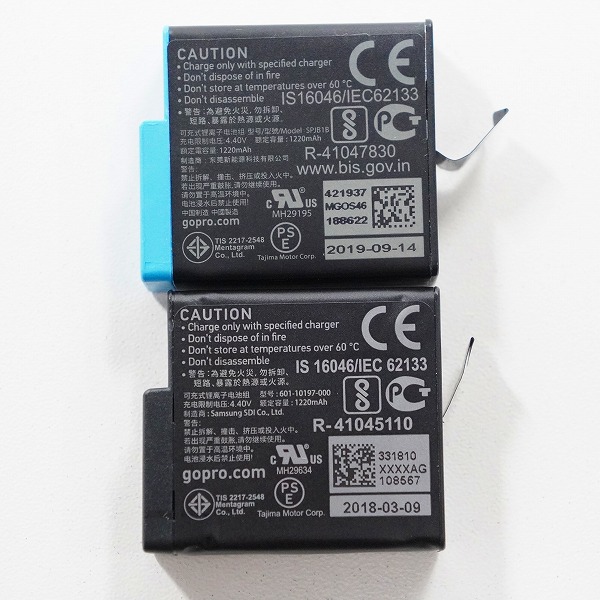 実際に弊社で買取させて頂いたGoPro/ゴープロ AABAT-001 SPJB1B HERO 5/6/7/8 用 純正 バッテリー 2点セット 動作確認済みの画像 2枚目