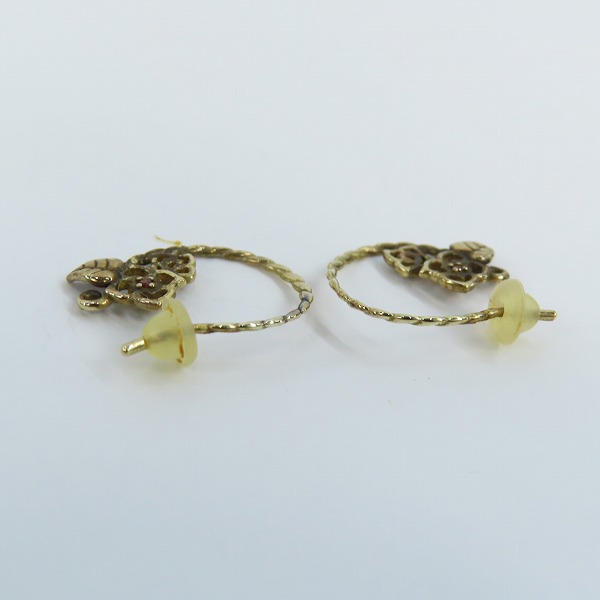 実際に弊社で買取させて頂いた【ギャラ付き】KONRON/コンロン アリスインワンダーランド ハートローズピアスw/レッドダイヤモンドの画像 3枚目