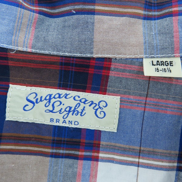 実際に弊社で買取させて頂いたSUGAR CANE Light/シュガーケーンライト オープンカラー チェック 半袖 ボタン シャツ ブルー SC38178/Lの画像 2枚目