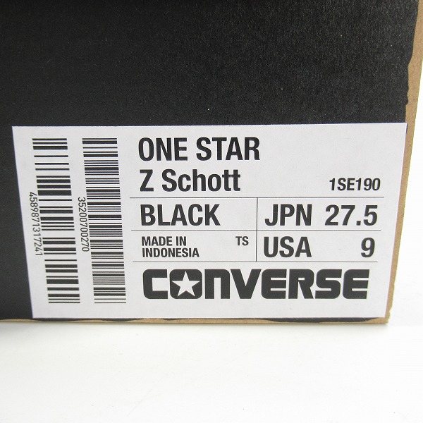 実際に弊社で買取させて頂いたCONVERSE × Shott/コンバース×ショット ONE STAR Z Schott/ワンスター Z ショット 1SE190 ブラック/27.5の画像 9枚目