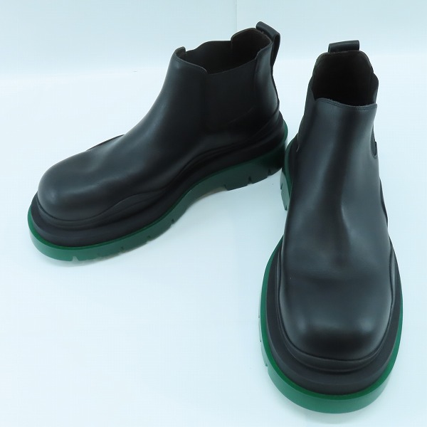 実際に弊社で買取させて頂いたBOTTEGA VENETA/ボッテガヴェネタ タイヤアンクル サイドゴア チェルシーブーツ ブラック×グリーン/45