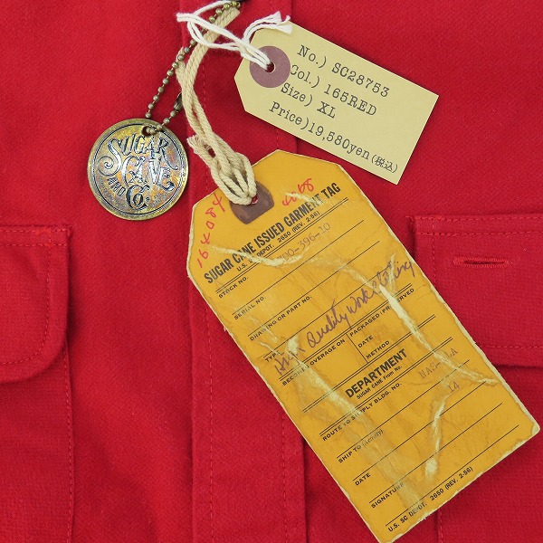 実際に弊社で買取させて頂いた【未使用】 SUGAR CANE/シュガーケーン F.ROMANCE 9.5oz HEAVY TWILL with MARBLE BUTTON/ワークシャツ レッド SC28753/XLの画像 7枚目