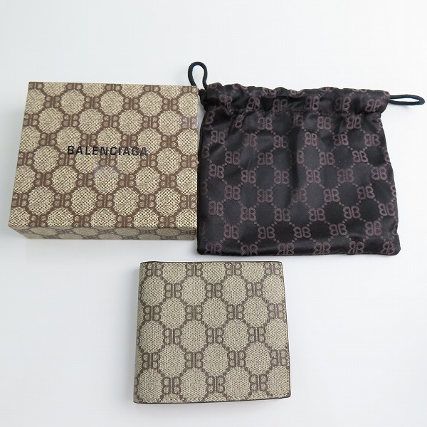 実際に弊社で買取させて頂いたBALENCIAGA×GUCCI/バレンシアガ×グッチ ハッカープロジェクト 総柄 二つ折り財布 ベージュ 680403の画像 7枚目