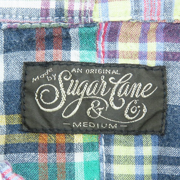 実際に弊社で買取させて頂いたSUGAR CANE/シュガーケーン チェック柄 パッチワーク 半袖 ボタン シャツ グリーン SC38444/Mの画像 2枚目