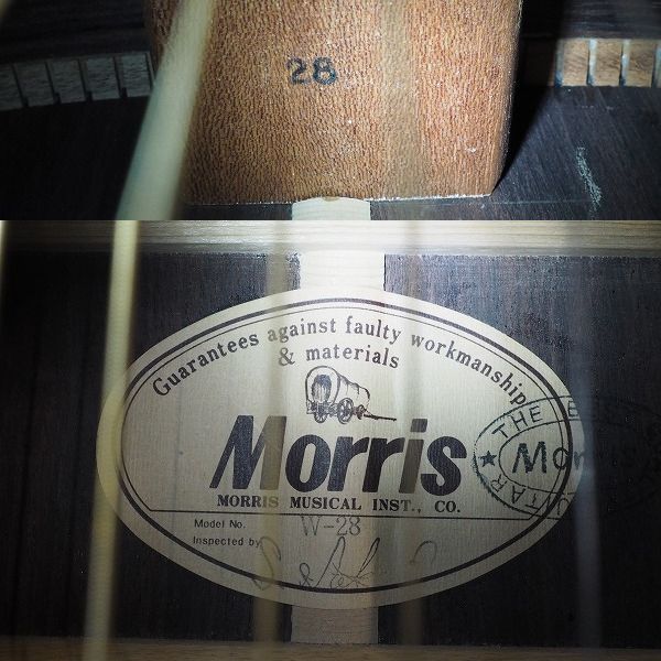 実際に弊社で買取させて頂いた★Morris/モーリス W-28 幌馬車ラベル アコースティックギター/アコギ  ソフトケース付の画像 4枚目
