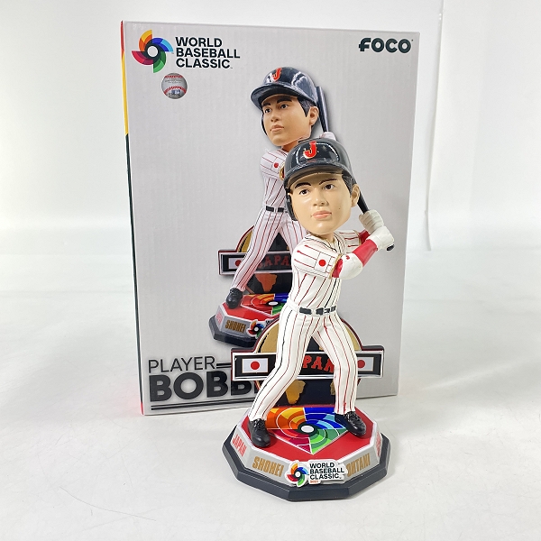 実際に弊社で買取させて頂いたFOCO PLAYER BOBBLE ボブルヘッド  WBC 2023 大谷翔平 打者 ホームユニフォーム 侍ジャパン 首振り フィギュア
