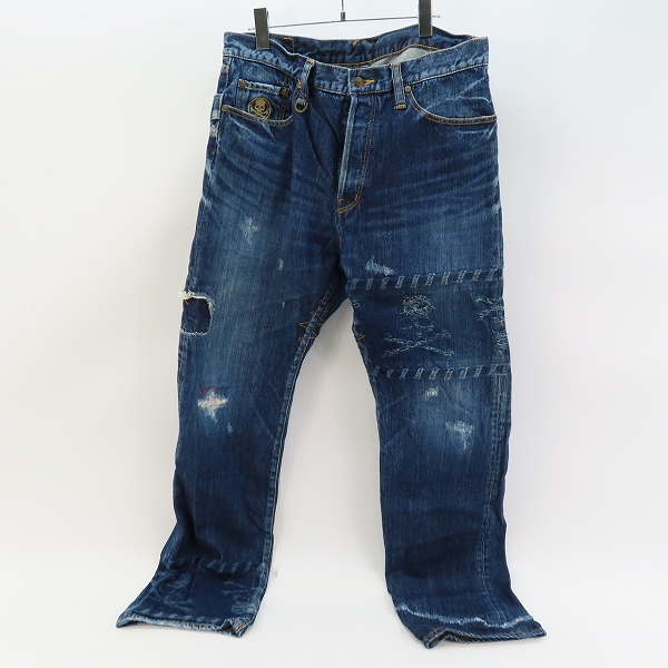 実際に弊社で買取させて頂いたmastermind JAPAN/マスターマインド 12SS identity期 ダメージ加工ジャカードスカルデニムパンツ MA2-PA01-00-D/L