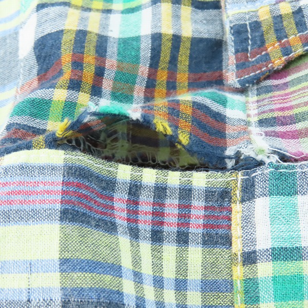 実際に弊社で買取させて頂いたSUGAR CANE/シュガーケーン チェック柄 パッチワーク 半袖 ボタン シャツ グリーン SC38444/Mの画像 5枚目
