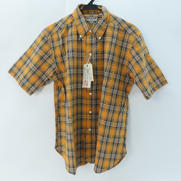 実際に弊社で買取させて頂いた【未使用】 SUGAR CANE/シュガーケーン シワ加工 チェック柄 半袖 ボタン シャツ オレンジ SC34632/L