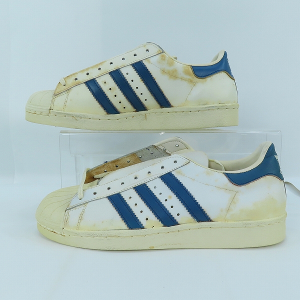 実際に弊社で買取させて頂いた【観賞用】adidas/アディダス 金ベロ/フランス製/ヴィンテージ SUPERSTAR/スーパースター スニーカー  白×青 9.5の画像 3枚目