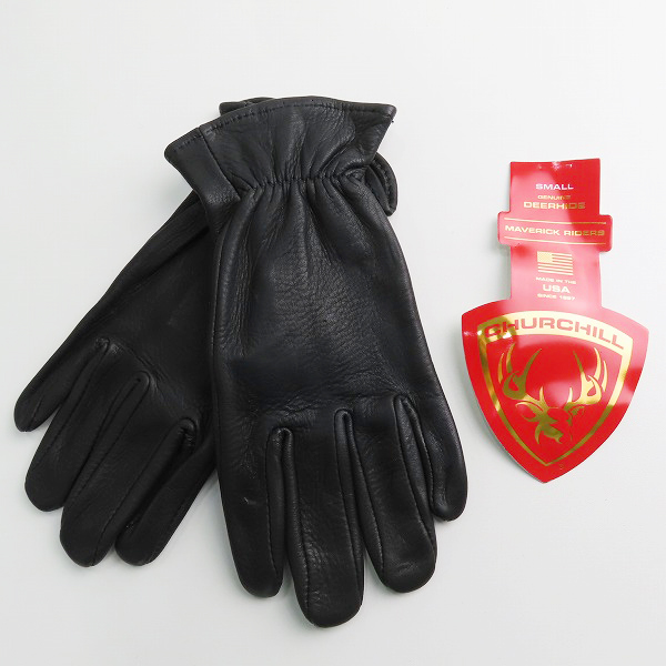 実際に弊社で買取させて頂いたCHURCHILL/チャーチル ディアスキン/鹿革 米国製 グローブ ブラック/Sの画像 8枚目