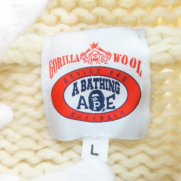 実際に弊社で買取させて頂いたA BATHING APE/アベイシングエイプ GORILLA WOOL ケーブル編み カウチンニット Lの画像 2枚目