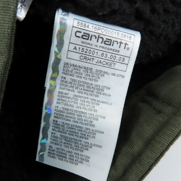 実際に弊社で買取させて頂いた【未使用】Carhartt WIP/カーハート CRHT II Jacket Tank/ワークジャケット Mの画像 3枚目