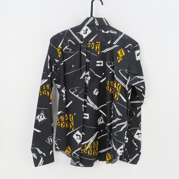 実際に弊社で買取させて頂いた【未使用】BLACK COMME des GARCONS/ブラックコムデギャルソン 道路標識プリント長袖シャツ ブラック 総柄 1E-B011/Sの画像 1枚目