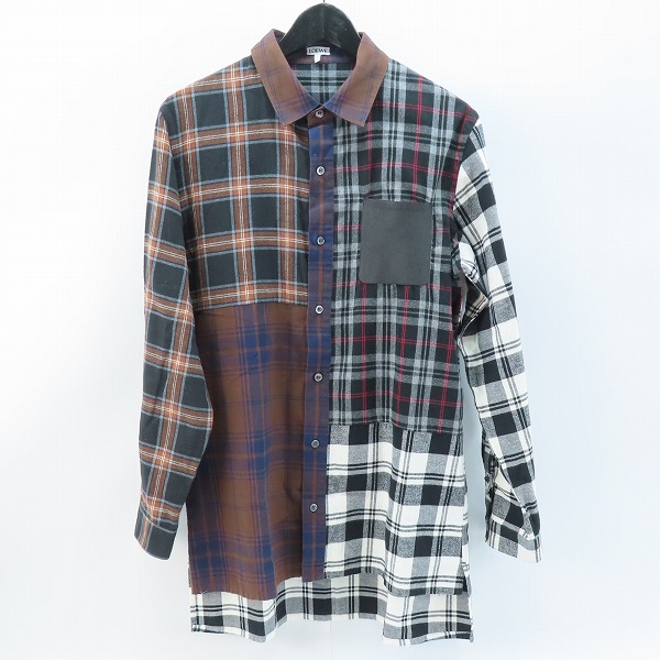 実際に弊社で買取させて頂いた【JPタグ】LOEWE /ロエベ アナグラムレザーパッチ チェック柄 オーバーサイズシャツ H526337XA2/38