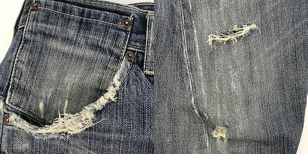 実際に弊社で買取させて頂いたEVISU/エヴィス 2004 カモメ刺繍 ダメージデニムパンツ /32の画像 9枚目