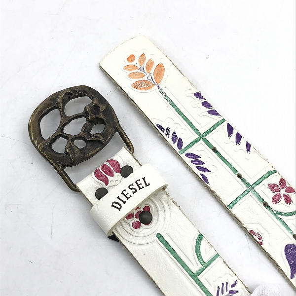 実際に弊社で買取させて頂いた【JPタグ】DIESEL/ディーゼル フラワー彫刻 バックル レザーベルト 90/36の画像 1枚目