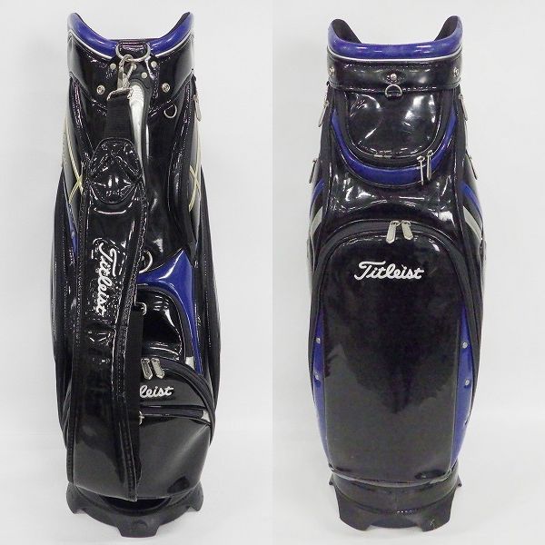 実際に弊社で買取させて頂いたTitleist/タイトリスト CB613 ゴルフ 9.5型 5分割エナメル キャディバッグ ブラックｘブルーの画像 2枚目