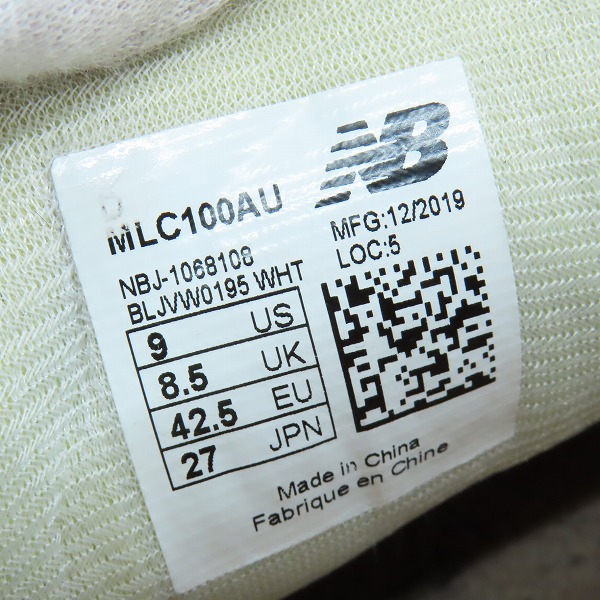 実際に弊社で買取させて頂いたNEW BALANCE×AURALEE/ニューバランス×オーラリー コラボスニーカー MLC100AU/27.0の画像 6枚目