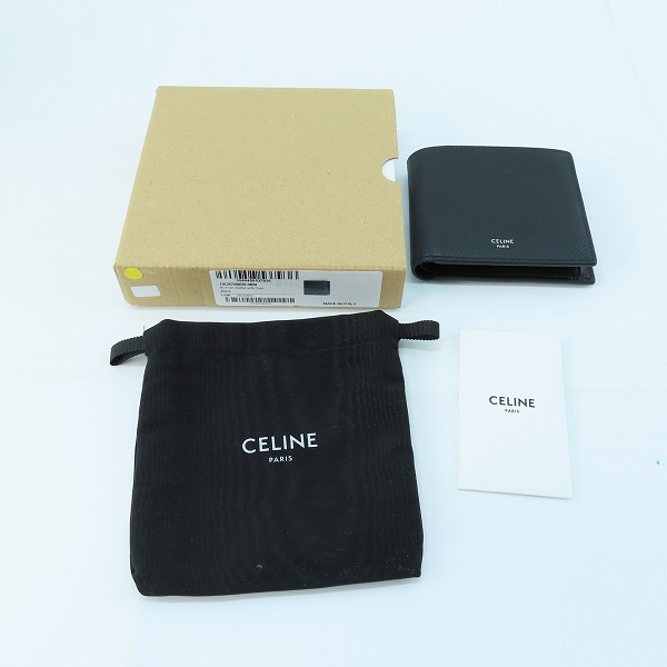 実際に弊社で買取させて頂いたCELINE/セリーヌ グレインドカーフスキン バイフォールドウォレット/二つ折り財布 BLACK 10C87-3BEN-38SIの画像 8枚目