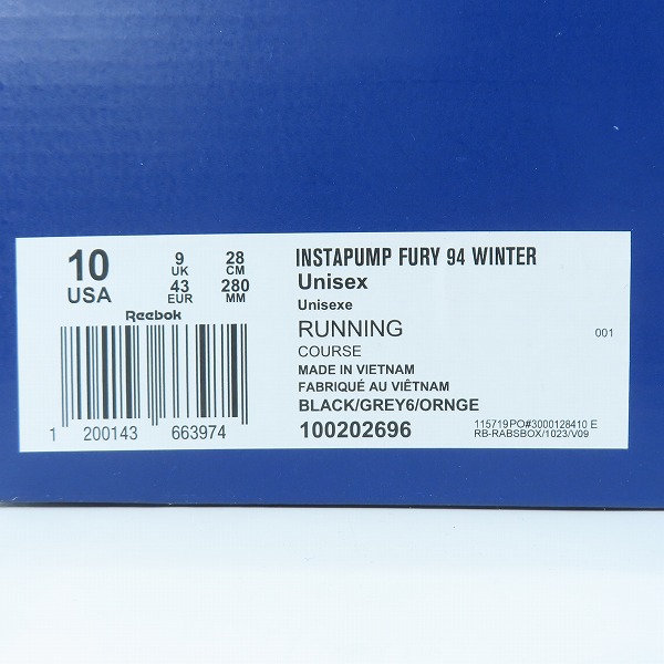 実際に弊社で買取させて頂いた【未使用】Reebok/リーボック INSTAPUMP FURY 94 WINTER インスタポンプフューリー94 100202696 28.0の画像 8枚目