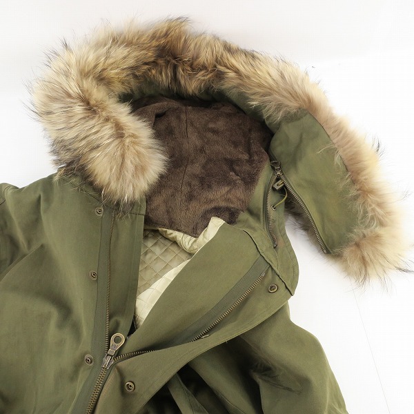 実際に弊社で買取させて頂いたmastermind JAPAN/マスターマインド serenade期 ラクーンファー付きモッズコート 金ボタン MV-C001-02-A/Lの画像 6枚目