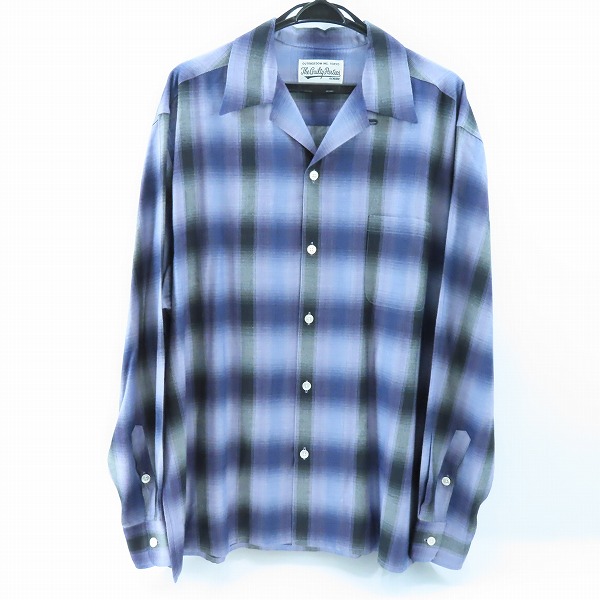 実際に弊社で買取させて頂いたWACKO MARIA/ワコマリア GUILTY PARTIES オンブレチェック 長袖 オープンカラーシャツ パープル/ブラック XL