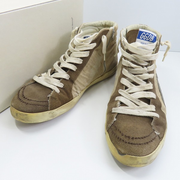 実際に弊社で買取させて頂いた【観賞用】GOLDEN GOOSE/ゴールデングース SLIDE/スライド USED加工 サイドジップ シューズ/43