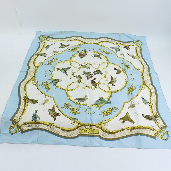 実際に弊社で買取させて頂いたHERMES/エルメス カレ90  自由の天地への鍵 鳥柄 シルク スカーフ/ストールの画像 6枚目