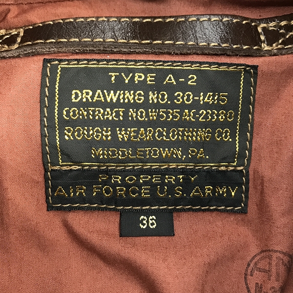 実際に弊社で買取させて頂いたBUZZ RICKSON'S/バズリクソンズ A-2 フライトジャケット BR80593/36の画像 2枚目